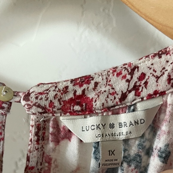Lucky Brand|Boho Cut out knit cotton/linen blend floral blouse•••Size 1x🫶🏻 - Picture 8 of 11